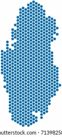 Blue hexagon shape Qatar map on white background. Vector illustration.