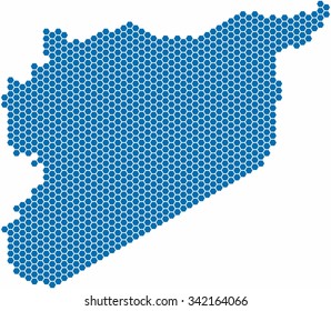 Blue hexagon shape Syria map on white background, 