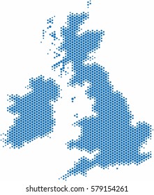 Blue hexagon shape United Kingdom map on white background. Vector illustration.