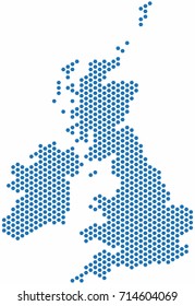 Blue hexagon shape United Kingdom map on white background. Vector illustration.