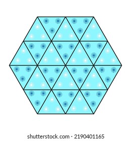Blue hexagon with snowflakes. White background. Vector illustration. stock image. 