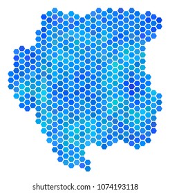 Blue Hexagon Suriname Map. Vector geographic map in blue color tones on a white background. Blue vector composition of Suriname Map combined of hexagonal dots.