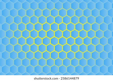 Blue hexagon technology vector abstract background. Yellow bright energy under hexagons in modern technology futuristic background vector illustration. Blue honeycomb texture grid.