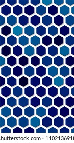blue Hexagon vector texture. Hexagonal grid repeat pattern. Geometric pattern monochrome structure, graphic hexagon repeat background illustration