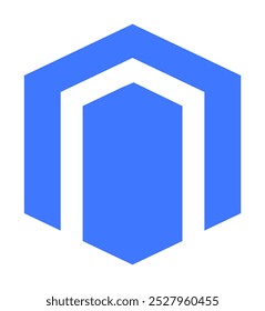 Blue hexagon with a white vertical stripe in the center. Ideal for technology, modern design, corporate identity, construction, and innovation, delivery company