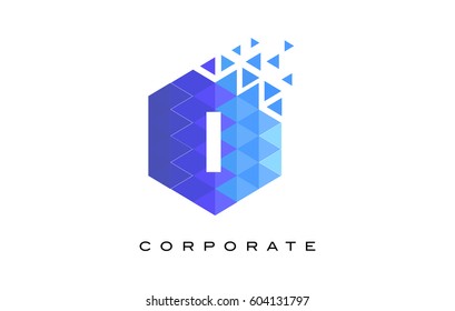 I Blue Hexagonal Letter Logo Design with Mosaic Blue Pattern.