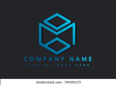 blue hexagonal line logo letter m