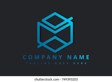 blue hexagonal line logo letter m