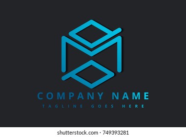 blue hexagonal line logo letter m