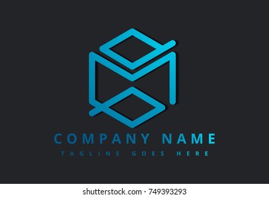 blue hexagonal line logo letter m