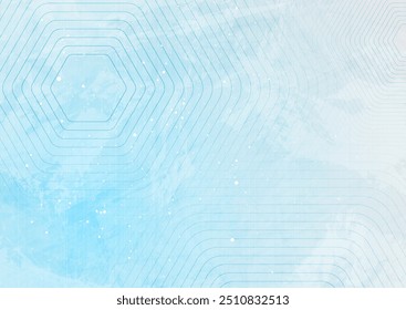 Blue hexagonal lines abstract futuristic technology grunge background. Vector minimal art design