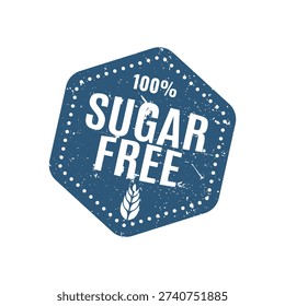 Blue hexagonal stamp with sugar free text for healthy organic food products and natural branding