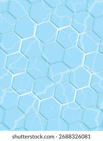 Blue hexagonal texture with light reflections and water effect