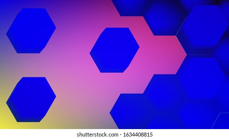 Blue hexagonals with pink and yellow gradient mesh background