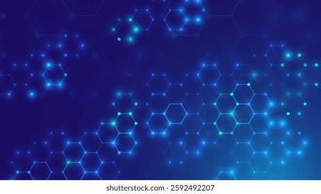 Blue Hexagons Pattern Digital Business or Science Research Abstract Background. Medical or Tech Innovation Online Webinar Presentation Event. Conference or Forum Vector Illustration Backdrop.