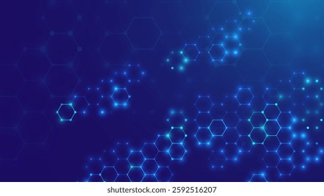 Blue Hexagons Pattern Digital Business or Science Research Abstract Background. Medical or Tech Innovation Online Webinar Presentation Event. Conference or Forum Vector Illustration Backdrop.