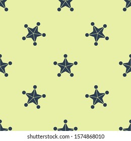 Blue Hexagram sheriff icon isolated seamless pattern on yellow background. Police badge icon.  Vector Illustration
