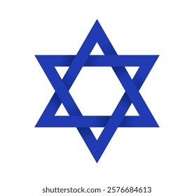 Blue hexagram - six pointed geometric star on white background. Vector illustration