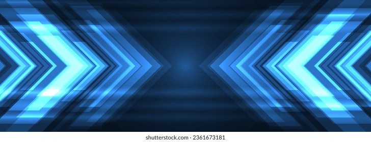 Blue hi tech digital arrows on dark abstract background. Vector illustration