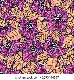 Blue hibiscus flowers seamless pattern. Vector stock illustration eps10. 