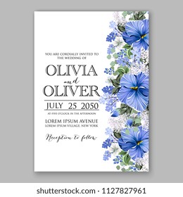 Blue Hibiscus hawaii wedding invitation floral watercolor vector card template aloha luau