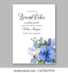 Blue Hibiscus hawaii wedding invitation floral watercolor vector card template aloha luau