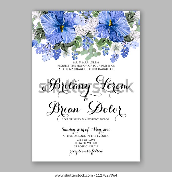 Blue Hibiscus Hawaii Wedding Invitation Floral Stock Vector