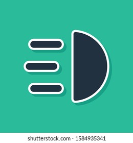 Blue High beam icon isolated on green background. Car headlight.  Vector Illustration