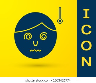 Blue High human body temperature or get fever icon isolated on yellow background. Disease, cold, flu symptom.  Vector Illustration