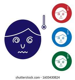 Blue High human body temperature or get fever icon isolated on white background. Disease, cold, flu symptom. Set color icons in circle buttons. Vector Illustration