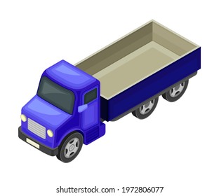 Blue High Sided Truck or Lorry as Motor Vehicle and Urban Transport for Transporting Cargo Isometric Vector Illustration