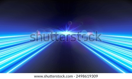 Blue high speed light. Glowing fast lines. Motion light trails on black background. 