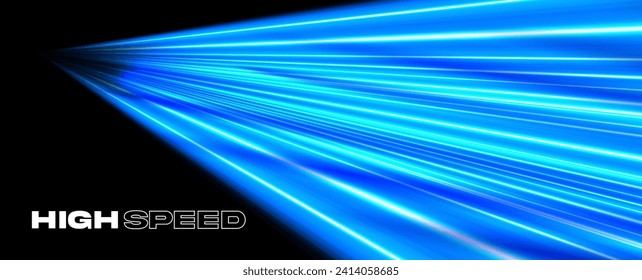 Blue high speed lines on black background. Fast lines. Dynamic motion light trails. Sport, racing, gaming vector Illustration.