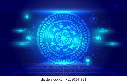 blue high technology circle lines circuit cyberspace connecting abstract background