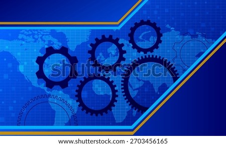 blue high technology cyberspace with cog shape on the world map graphic element