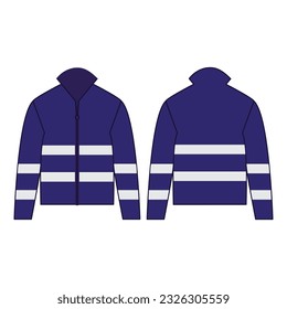 Blue high visibility fleece outdoor jacket isolated vector on the white background