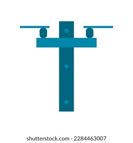 Blue high voltage power electric pole with wire transmit electricity on white background icon flat vector design.