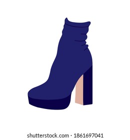 .Blue high-heeled boots. Winter or autumn shoes. Vector illustration in flat cartoon style