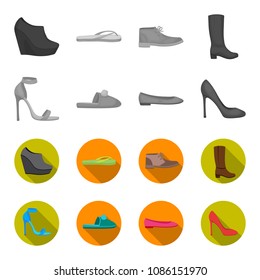 Blue high-heeled sandals, homemade lilac slippers with a pampon, pink women ballet flats, brown high-heeled shoes. Shoes set collection icons in monochrome,flat style vector symbol stock illustration