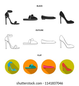 Blue high-heeled sandals, homemade lilac slippers with a pampon, pink women ballet flats, brown high-heeled shoes. Shoes set collection icons in black,flat,outline style vector symbol stock