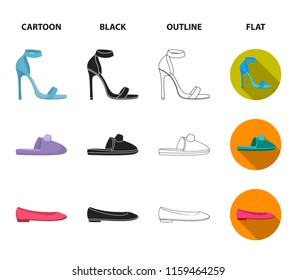 Blue high-heeled sandals, homemade lilac slippers with a pampon, pink women ballet flats, brown high-heeled shoes. Shoes set collection icons in cartoon,black,outline,flat style vector symbol stock
