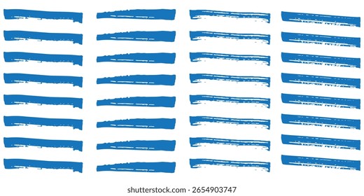 Linhas de marcador de realce azuis. Linhas de pincel de marca-texto vetorial. Traçados de sublinhado de caneta marcadora. Eps 10