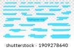 Blue highlighter lines set isolated on transparent background. Marker pen highlight underline strokes. Vector hand drawn graphic stylish element