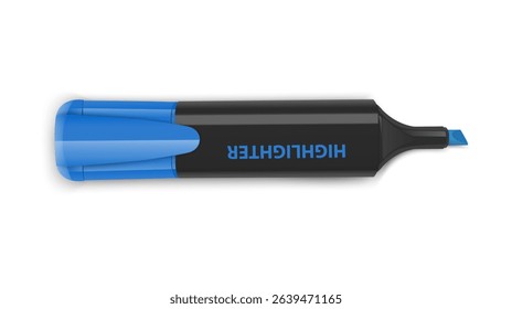 Blue Highlighter as Office Supply and Stationery Object of a blue highlighter on a white surface