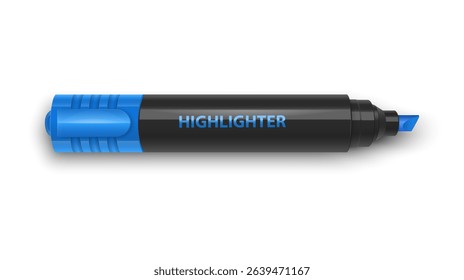 Blue Highlighter as Office Supply and Stationery Object of a blue highlighter on a white surface