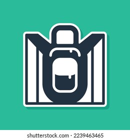 Blue Hiking backpack icon isolated on green background. Camping and mountain exploring backpack.  Vector