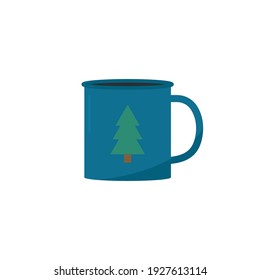 Blue hiking mug isolated on white background. Vector illustration.
