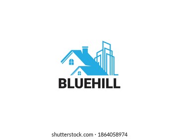Blue hill Abstract real state logo design template 