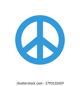 Blue Hippie Peace Symbol for trendy flat style for graphic design, web-site. Stock Vector illustration.