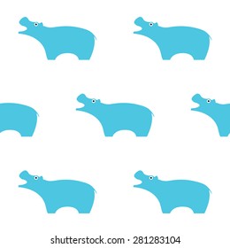 Blue Hippo Illustration. Seamless pattern. Simple children style. Vector illustration EPS10.